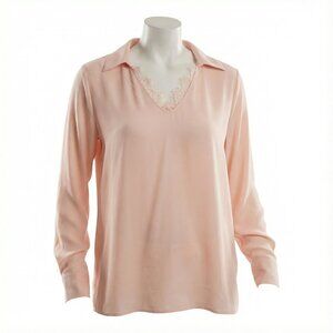 Single Thread Lace Trim Collared Blouse Feminine Button-Down Top